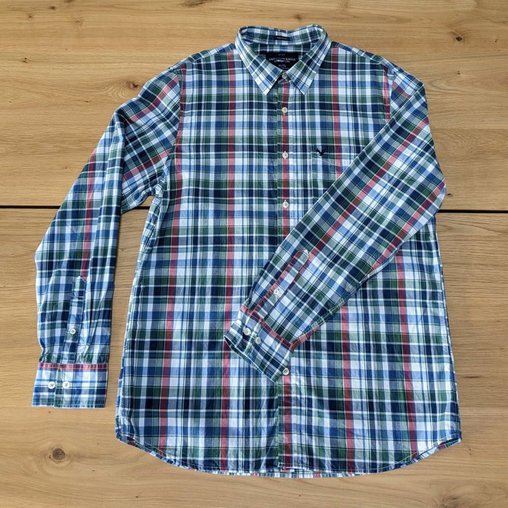American Eagle Men's Plaid Button Down Shirt -Size XL